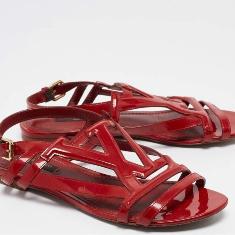 Louis Vuitton Red and Gold Strappy Sandals